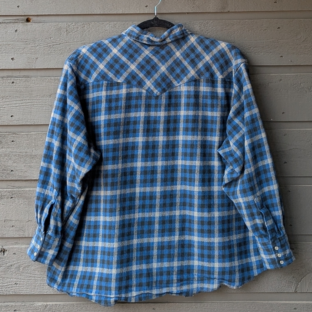 Wrangler Blue Black Tan Plaid Pearl Snap Western LS Shirt Size 4X 100% Cotton - Picture 6 of 7